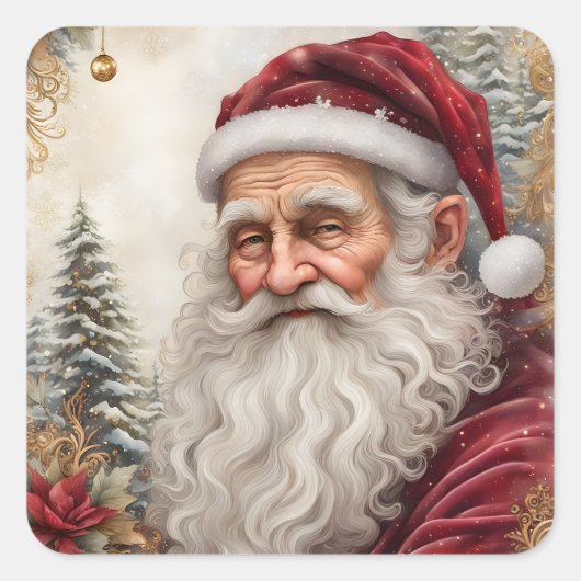 Old Santa Claus Vierkante Sticker (Voorkant)
