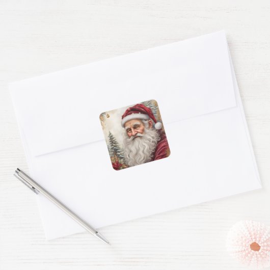 Old Santa Claus Vierkante Sticker (Envelop)