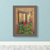 Old Santa Fe Window and Holly Hocks  Canvas Afdruk (Insitu (Houten vloer))