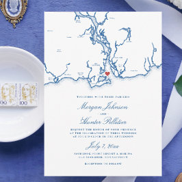 Old Saybrook CT-kaart Elegante Navy Blue Wedding Kaart
