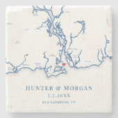 Old Saybrook CT Kaart Marine Blauw Huwelijk Stenen Onderzetter (Voorkant)