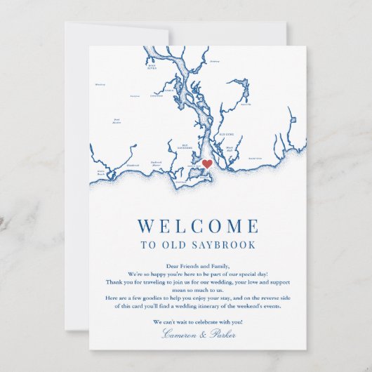 Old Saybrook Wedding Welkom Route Navy Blue Bedankkaart (Voorkant)