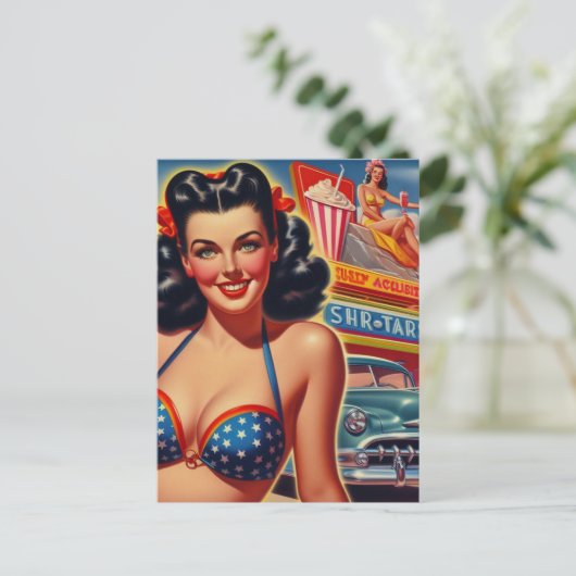 Old School 1950s Meisje Briefkaart (Staand voorkant)