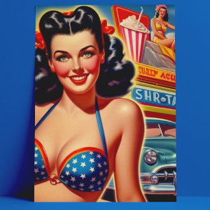 Old School 1950s Meisje Briefkaart