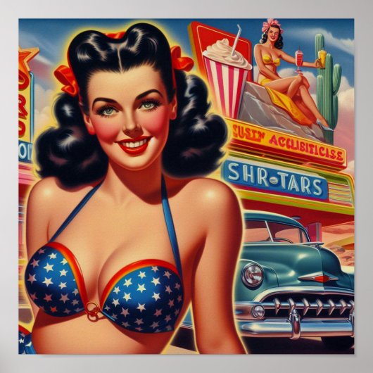 Old School 1950s Meisje Poster (Voorkant)