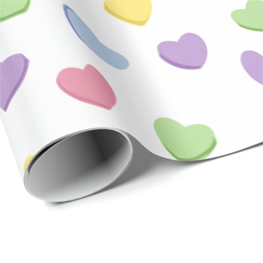Old School 90s Valentijn's Snoep gekleurde harten Cadeaupapier (Rol Hoek)