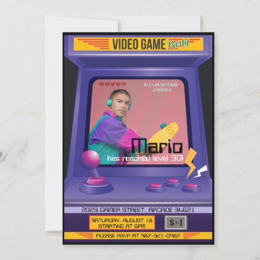 Old School Arcade Videogame uitnodiging (Voorkant)
