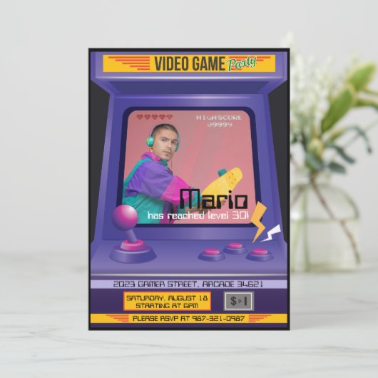 Old School Arcade Videogame uitnodiging (Staand voorkant)