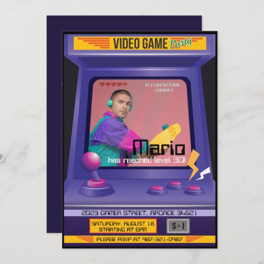 Old School Arcade Videogame uitnodiging (Voorkant / Achterkant)