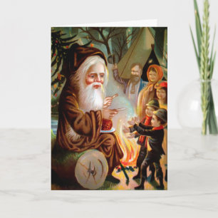 Old School Brown Robed Santa Holiday Card Feestdagen Kaart