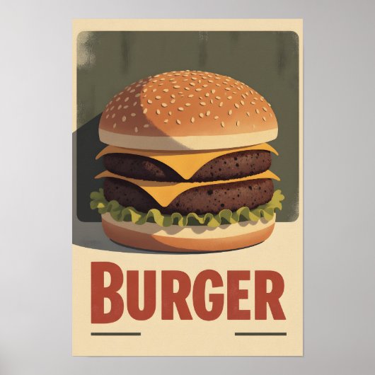 Old-School Burger Poster – Retro Food Wall Art (Voorkant)