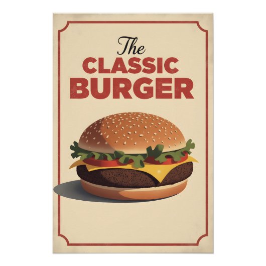 Old-School Burger Poster – Retro Food Wall Art (Voorkant)
