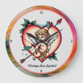 Old-School Cupid Tattoo Stijl Grote Klok (Voorkant)