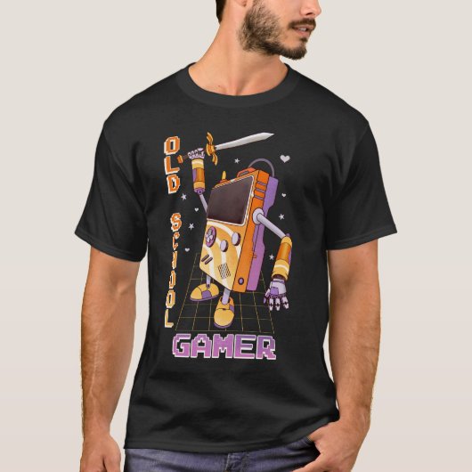 Old School Gamer Retro Handheld Console Robot T-shirt (Voorkant)