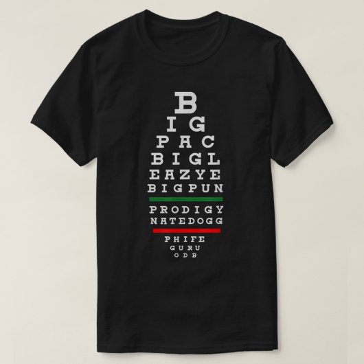 Old School Hip Hop Music Rap Legends Eye Chart 90s T-shirt (Design voorkant)