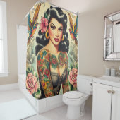 Old School Inked Meisje Douchegordijn (In situ)