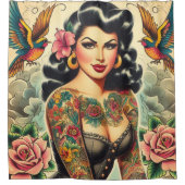 Old School Inked Meisje Douchegordijn (Voorkant)