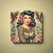 Old School Inked Meisje Papieren Bordje