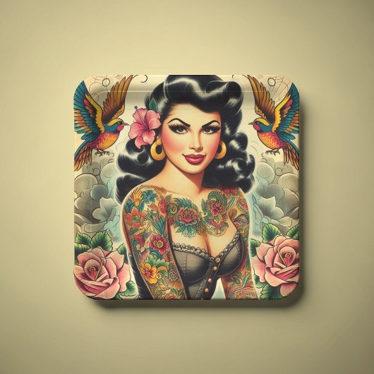 Old School Inked Meisje Papieren Bordje