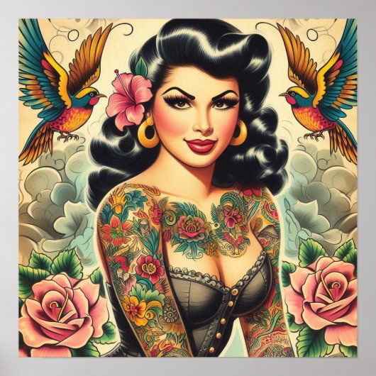 Old School Inked Meisje Poster (Voorkant)