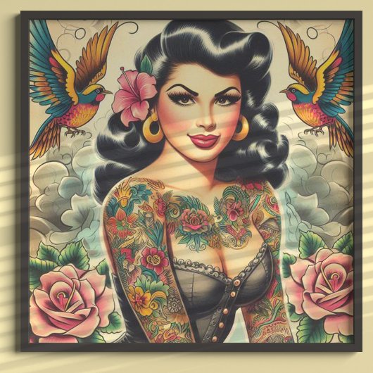 Old School Inked Meisje Poster