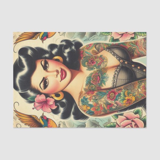 Old School Inked Meisje Tissuepapier (Voorkant)