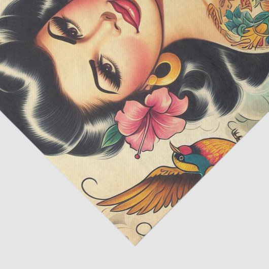 Old School Inked Meisje Tissuepapier (Detail)