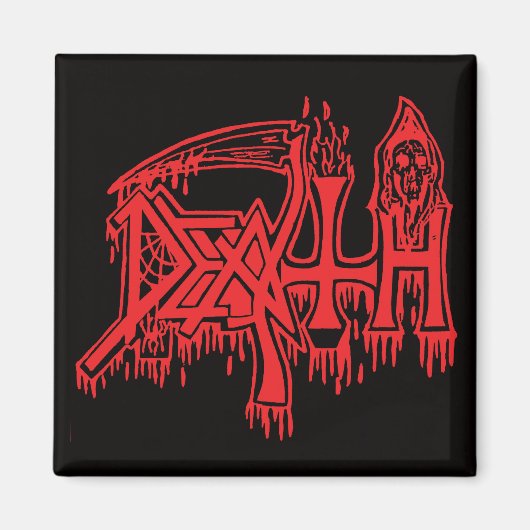 Old school logo rood op zwarte magneet (Voorkant)