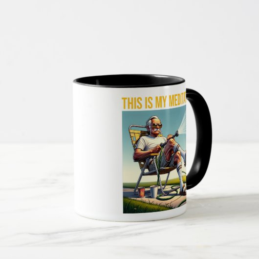 Old School Man Watering Lawn Tee Mok (Voorkant rechts)