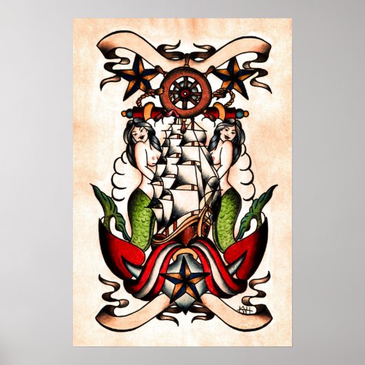 Old School Maritime Tattoo Flash Poster (Voorkant)