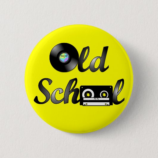 Old School Music Media Round (Geel) Ronde Button 5,7 Cm (Voorkant)