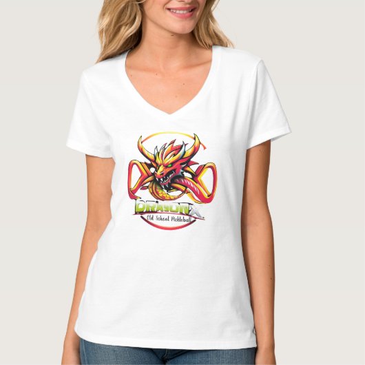 Old School Pickleball rode Dragon X dames T-Shirt (Voorkant)