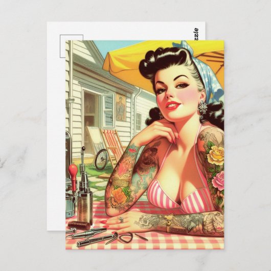  Old School Pin-up Briefkaart (Voorkant / Achterkant)