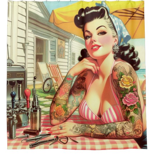  Old School Pin-up Douchegordijn (Voorkant)