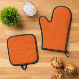 Old School Pumpkin Spice Sinaasappel Effen Kleur Ovenwant & Pannenlap Set