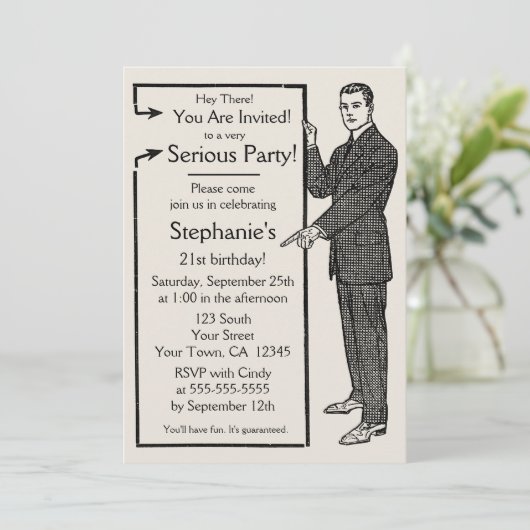 Old School Retro Guy Uitnodiging (Staand voorkant)