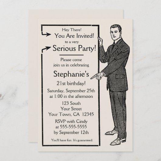 Old School Retro Guy Uitnodiging (Voorkant / Achterkant)