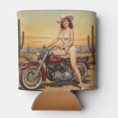 Old school Retro Pin-up meisje op motor Blikjeskoeler (Achterkant)