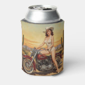 Old school Retro Pin-up meisje op motor Blikjeskoeler (Blikje Achterkant)