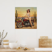 old school Retro Pin-up meisje op motor Poster (Keuken)