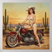 old school Retro Pin-up meisje op motor Poster (Voorkant)