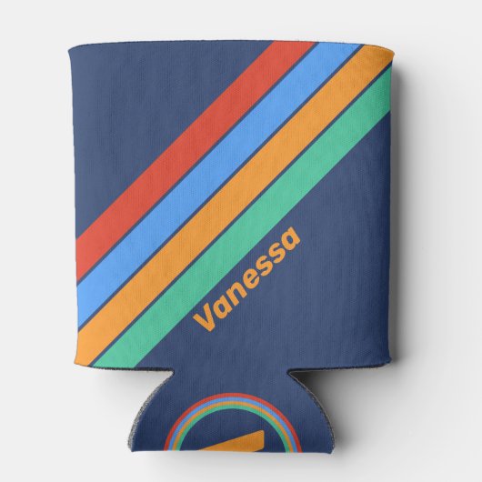 Old School Retro Rainbow Stripes with Name Blikjeskoeler (Achterkant)
