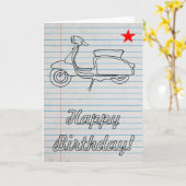 Old School Retro Scooter Verjaardag Kaart (Gele Bloem)