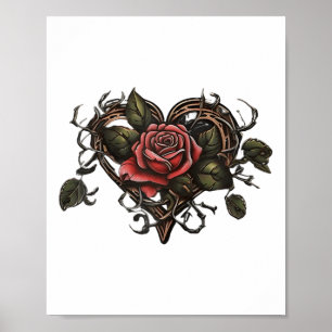 Old School Roos Hart Tattoo Valentijnsdag Graphi Poster