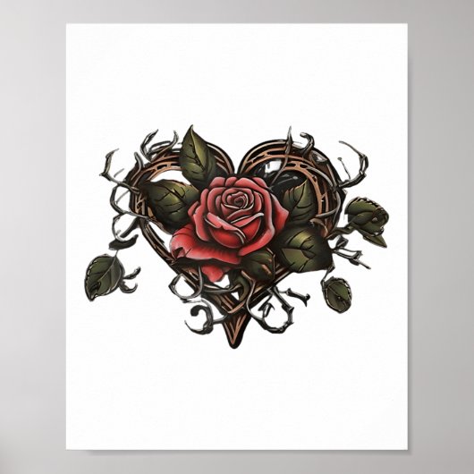 Old School Roos Hart Tattoo Valentijnsdag Graphi Poster (Voorkant)