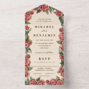 Old School Roos Tattoo Kunst All In One Uitnodiging