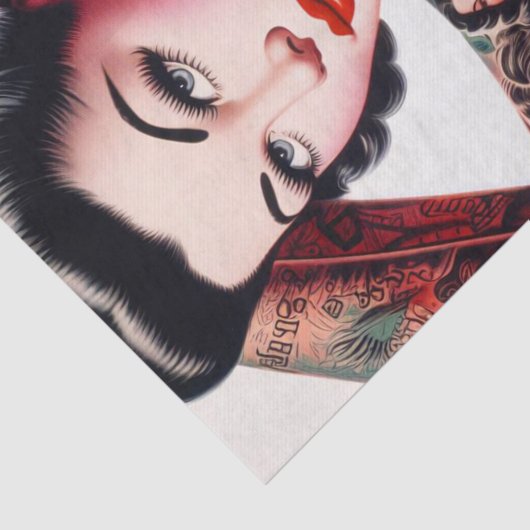 Old School Schattige Tattoo Pin-up Tissuepapier (Detail)