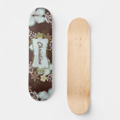 Old School Skateboard Hawaiian Blue Flowers (Voorkant)