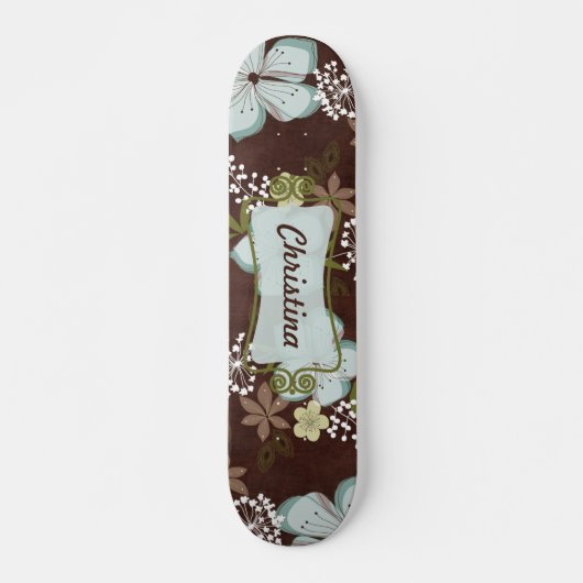 Old School Skateboard Hawaiian Blue Flowers (Voorkant)