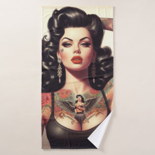 Old School Tattoo Girl Badhanddoek